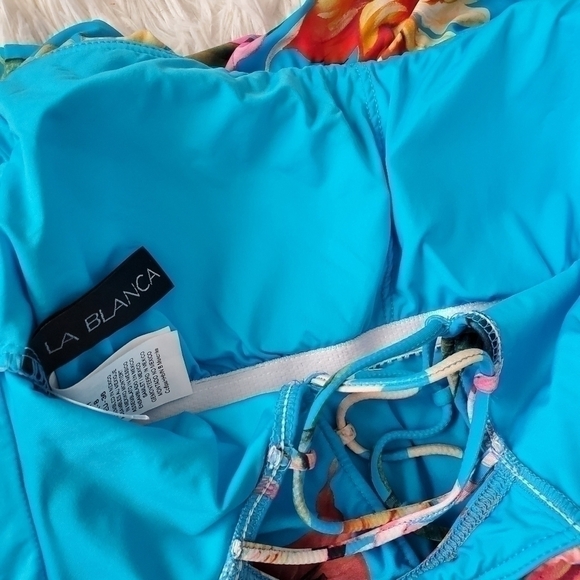 La Blanca Women's Swimwear Size 4 One Piece Ruffle Floral-Print Blue - Picture 7 of 8